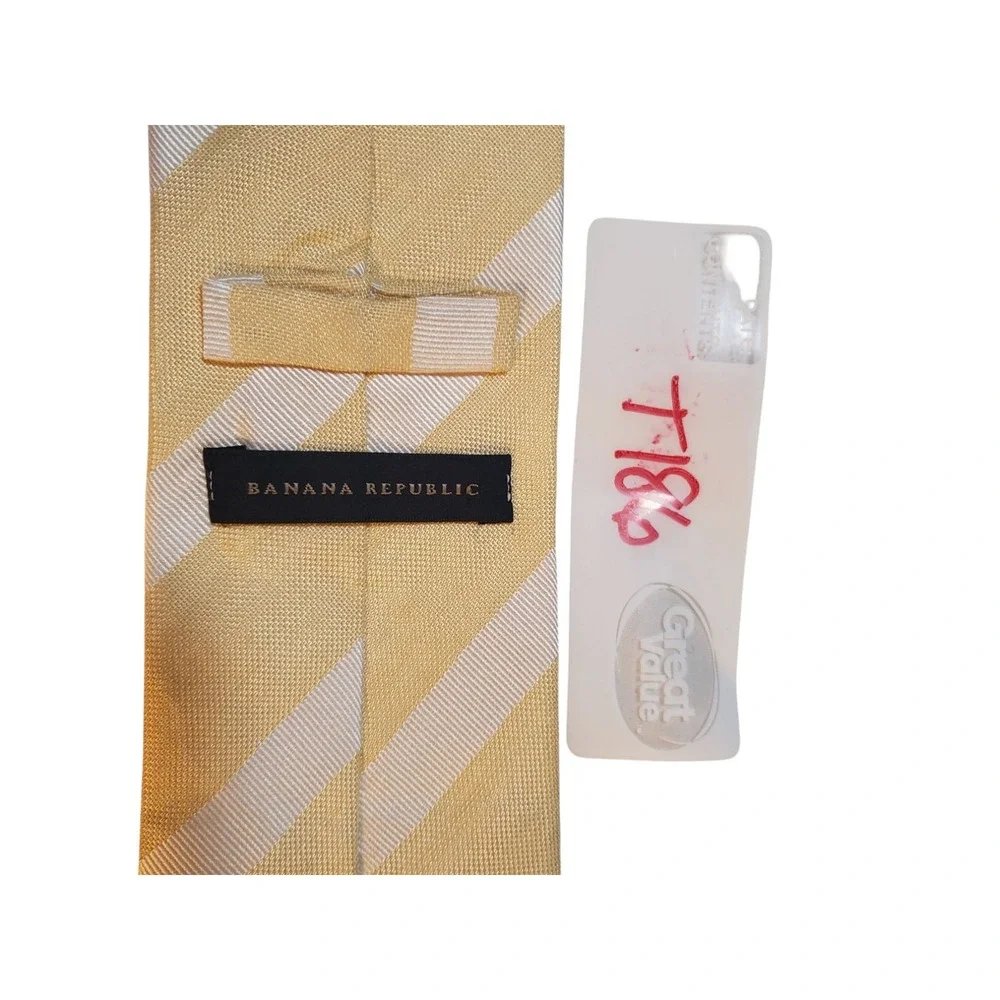 Banana Republic Means Linen‎ Tie Necktie Designer Luxury Yellow White Striped